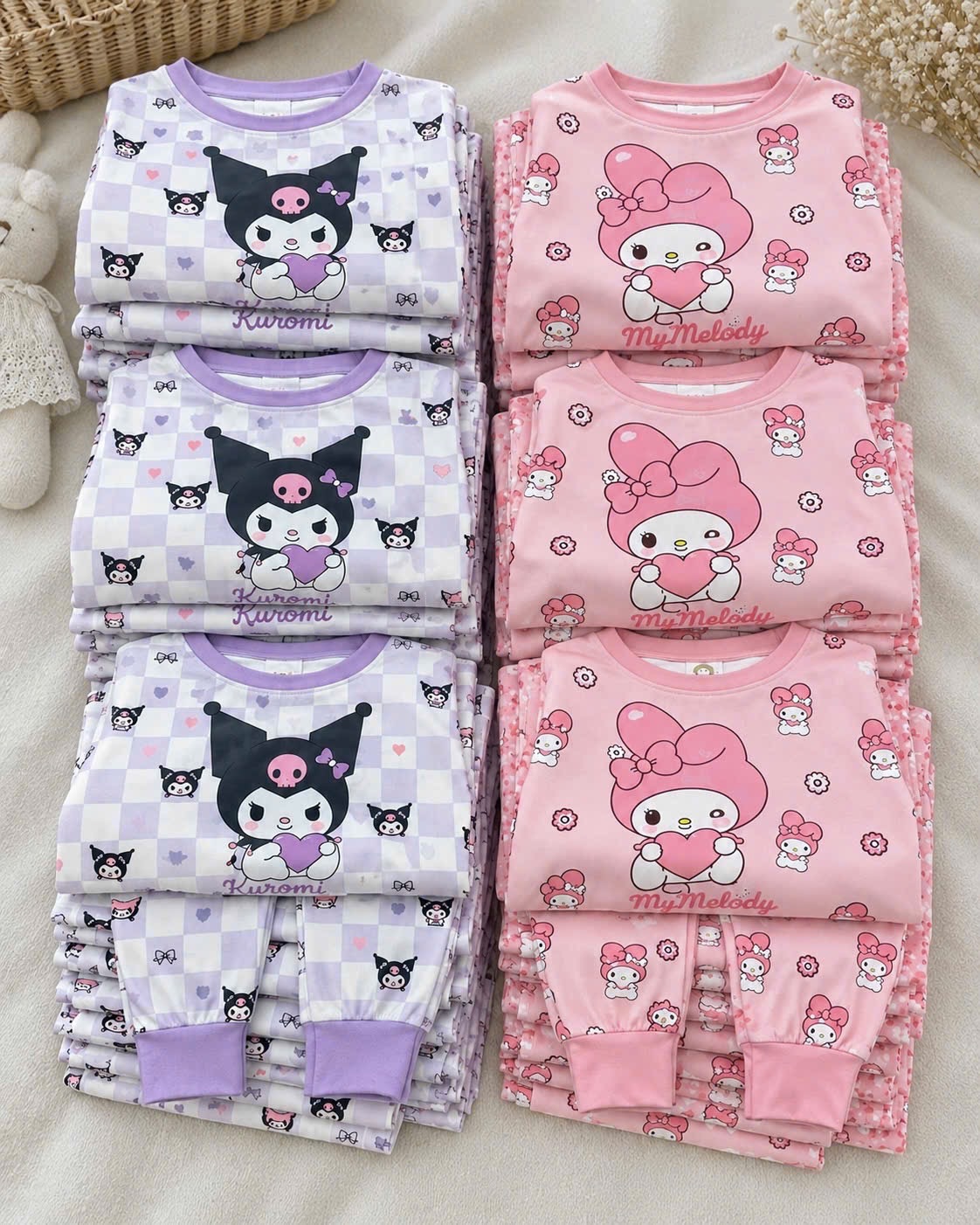 SÉT 2 BỘ KUROMI HỒNG TÍM CHO BG