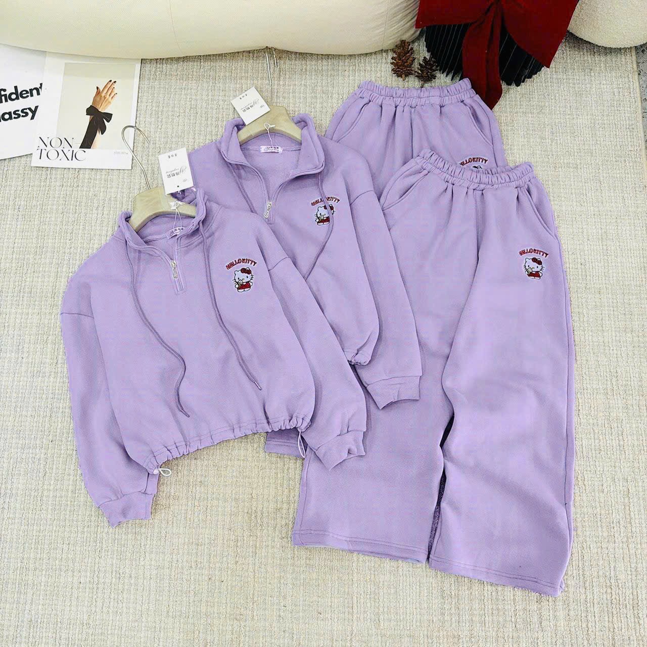 XẢ KHO BỘ NỈ SZ ĐẠI TÍM HELLO KITTY CHO BG