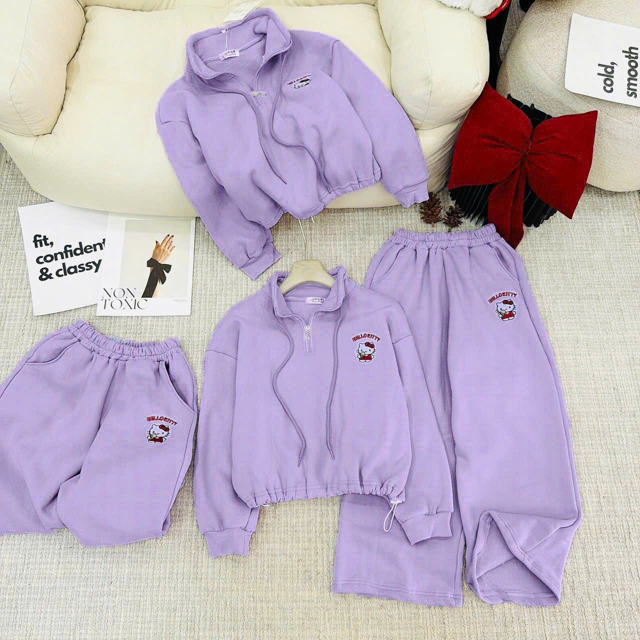 XẢ KHO BỘ NỈ SZ ĐẠI TÍM HELLO KITTY CHO BG