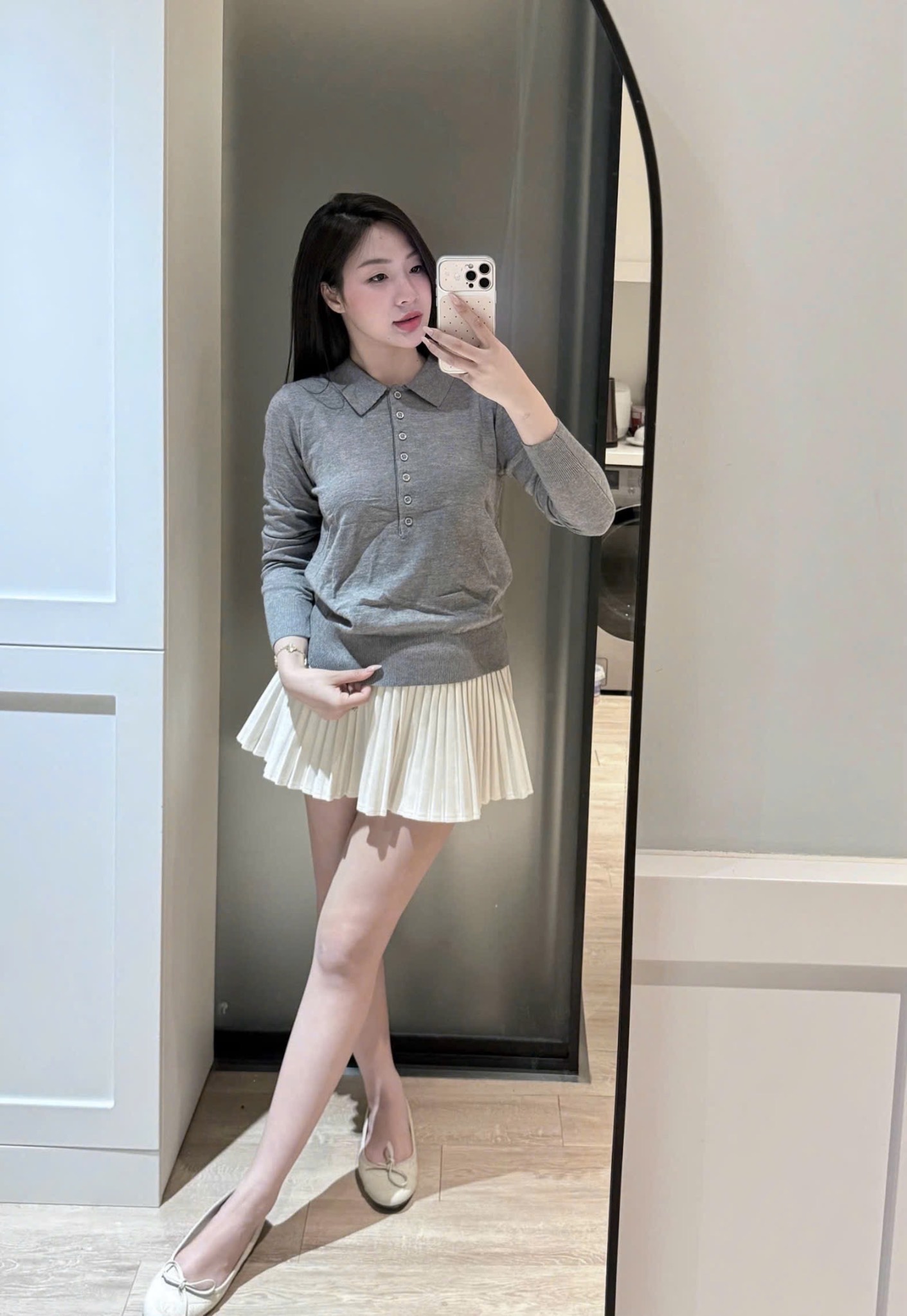 HÀNG NHÀ MÁY - ÁO LEN MÀU GHI POLO TRƠN DÀI TAY