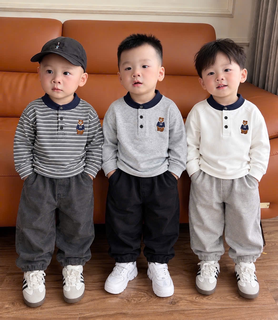 GOM - SÉT 3 ÁO CỔ TÀU THÊU GẤU CHO BT