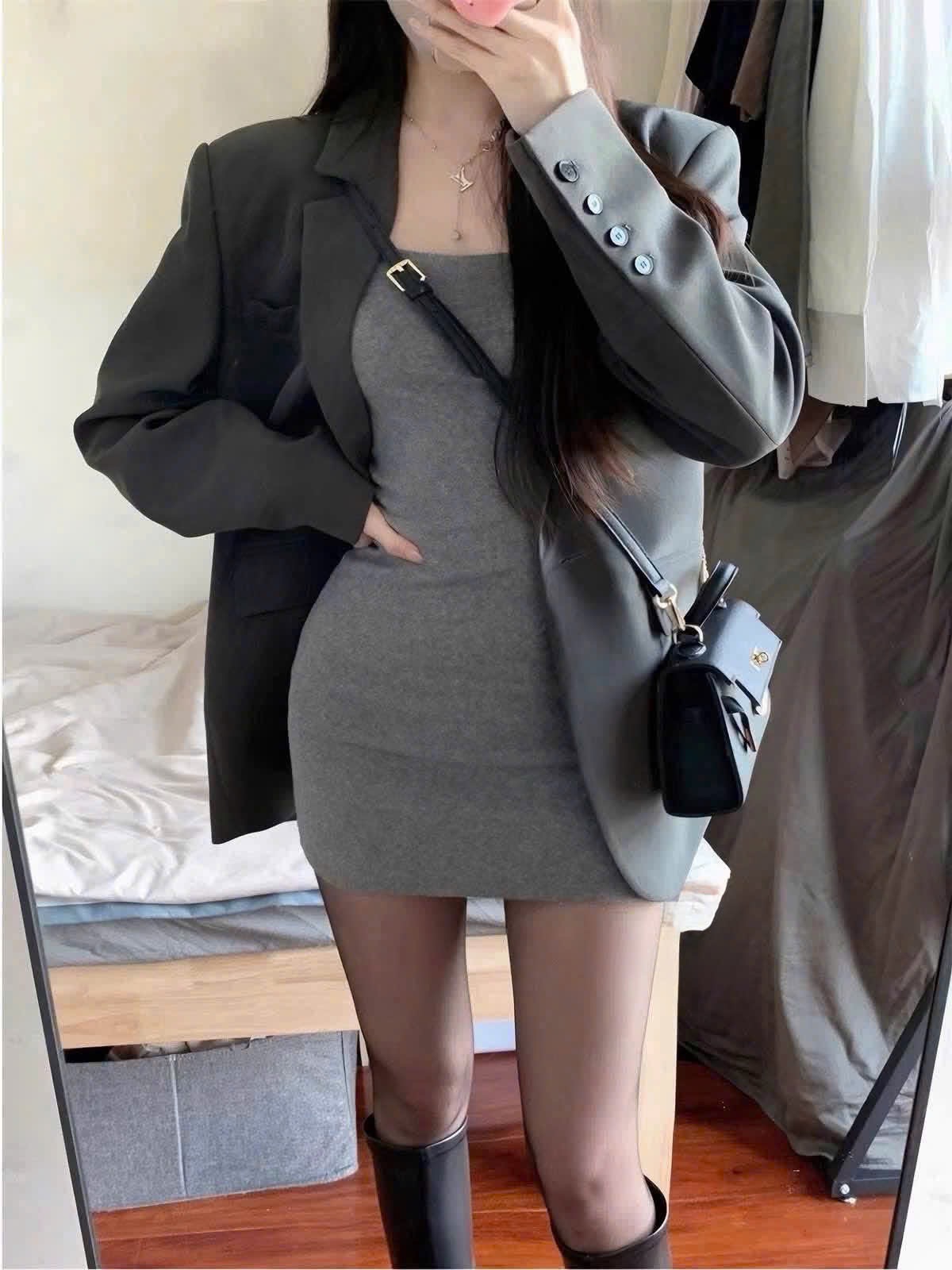GOM- SÉT VEST BLAZER MÀU GHI XÁM TAG ASK CHO NỮ