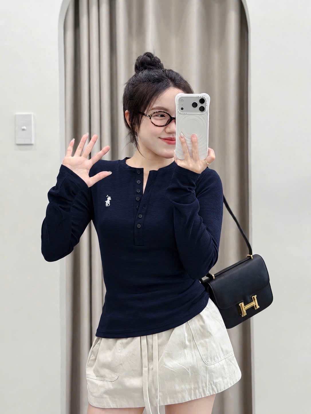 GOM- ÁO THUN DÀI TAY BASIC THÊU NGỰA CHO NỮ