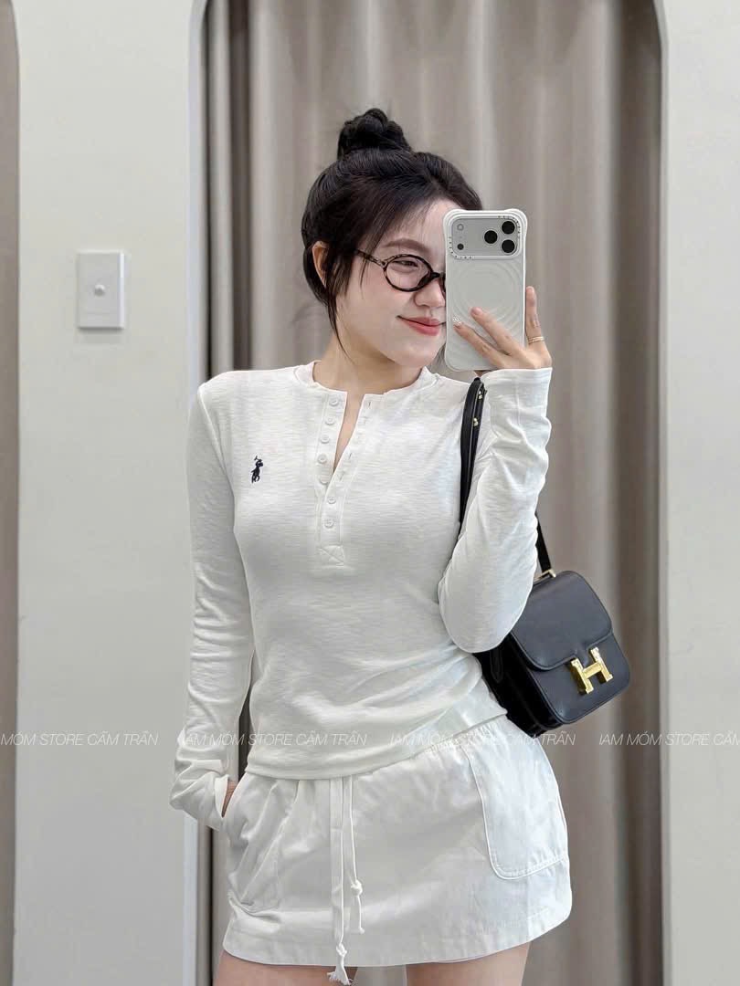 GOM- ÁO THUN DÀI TAY BASIC THÊU NGỰA CHO NỮ