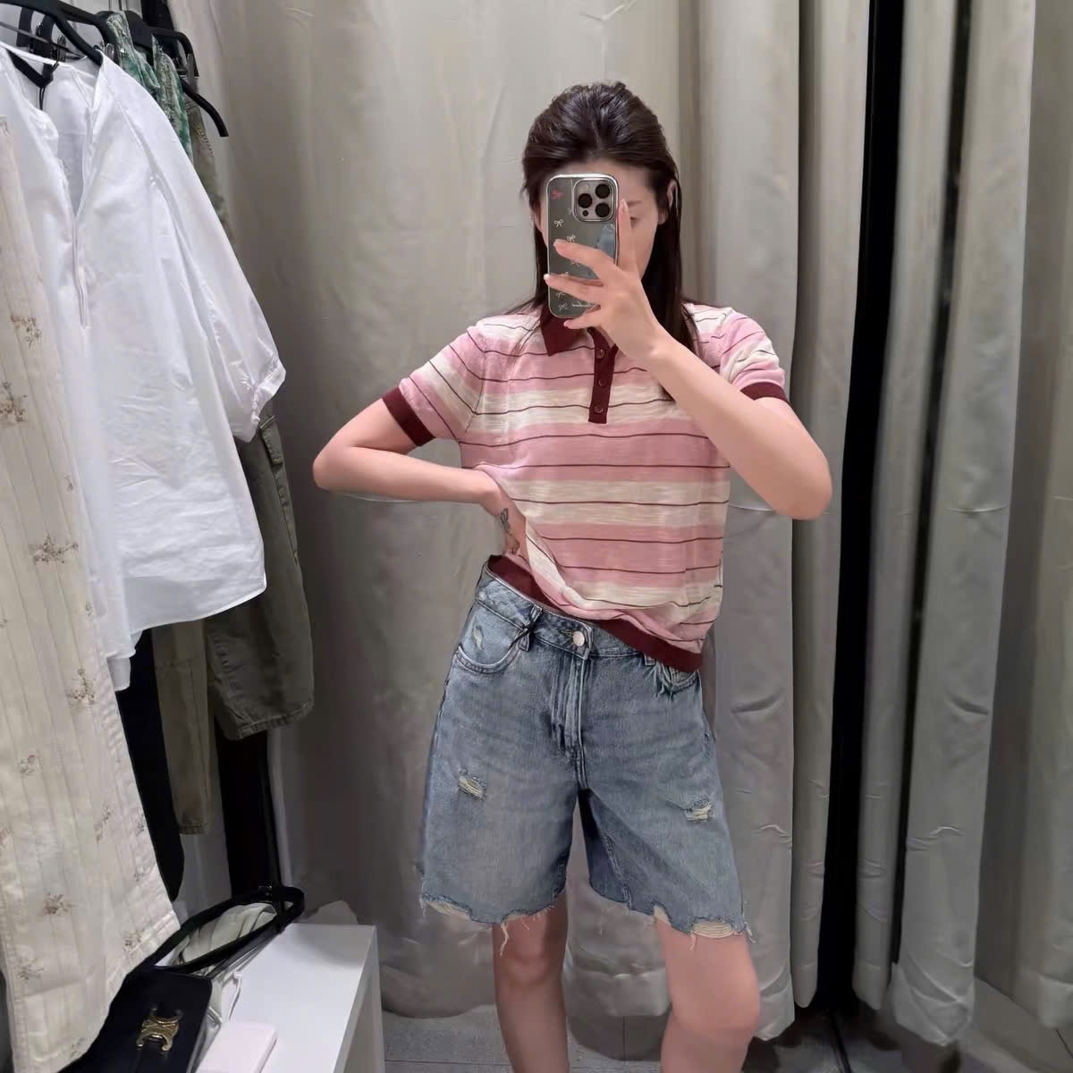 GOM - ÁO LEN POLO HỒNG CỔ BẺ CỘC TAY