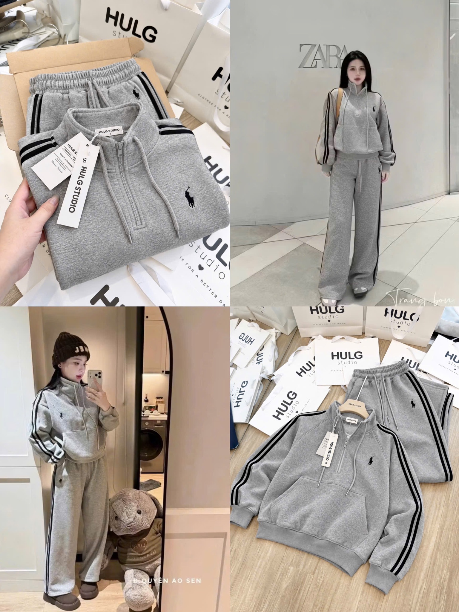 Gom - BỘ NỈ MÀU GHI KHOÁ CỔ RÚT DÂY CHO NỮ