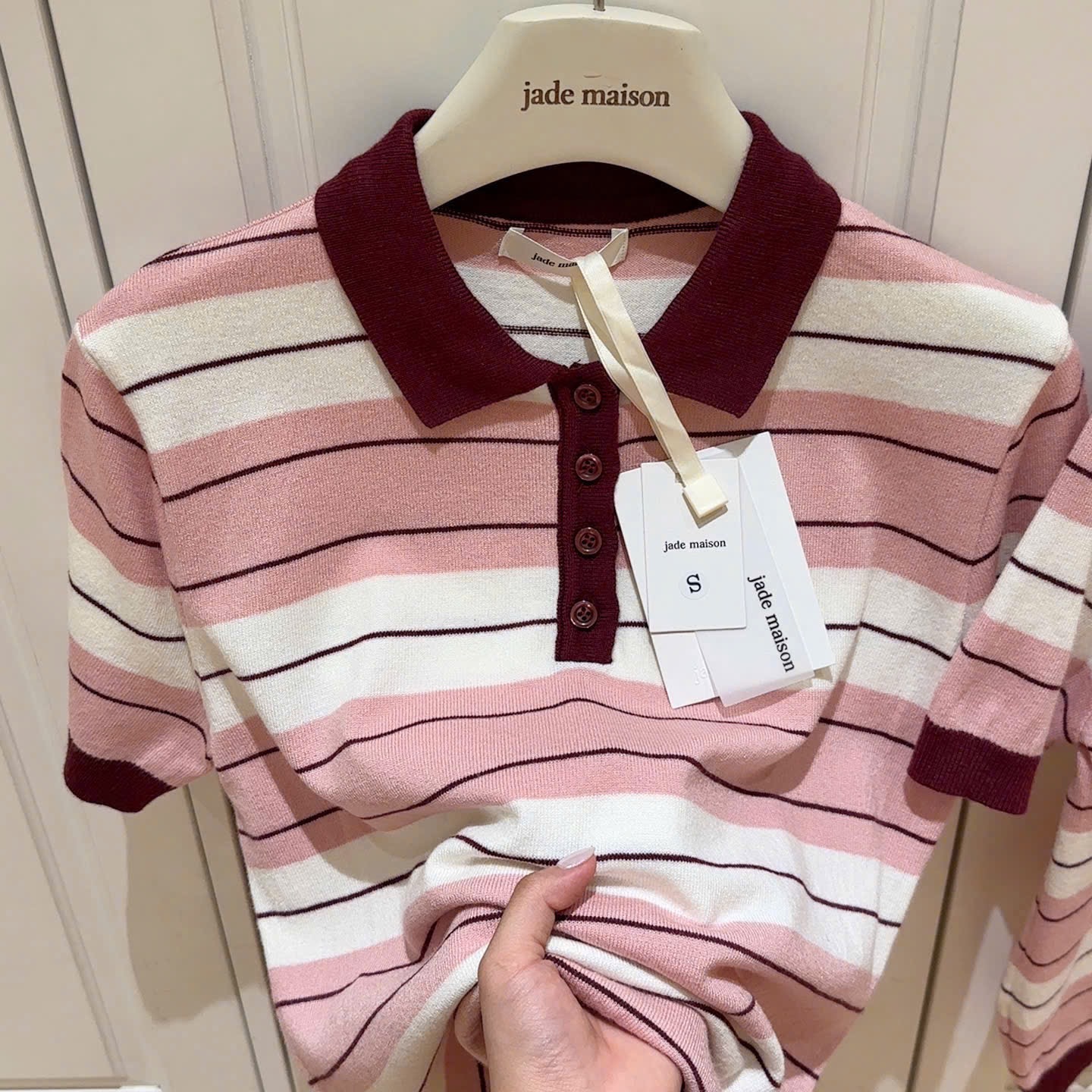 GOM - ÁO LEN POLO HỒNG CỔ BẺ CỘC TAY
