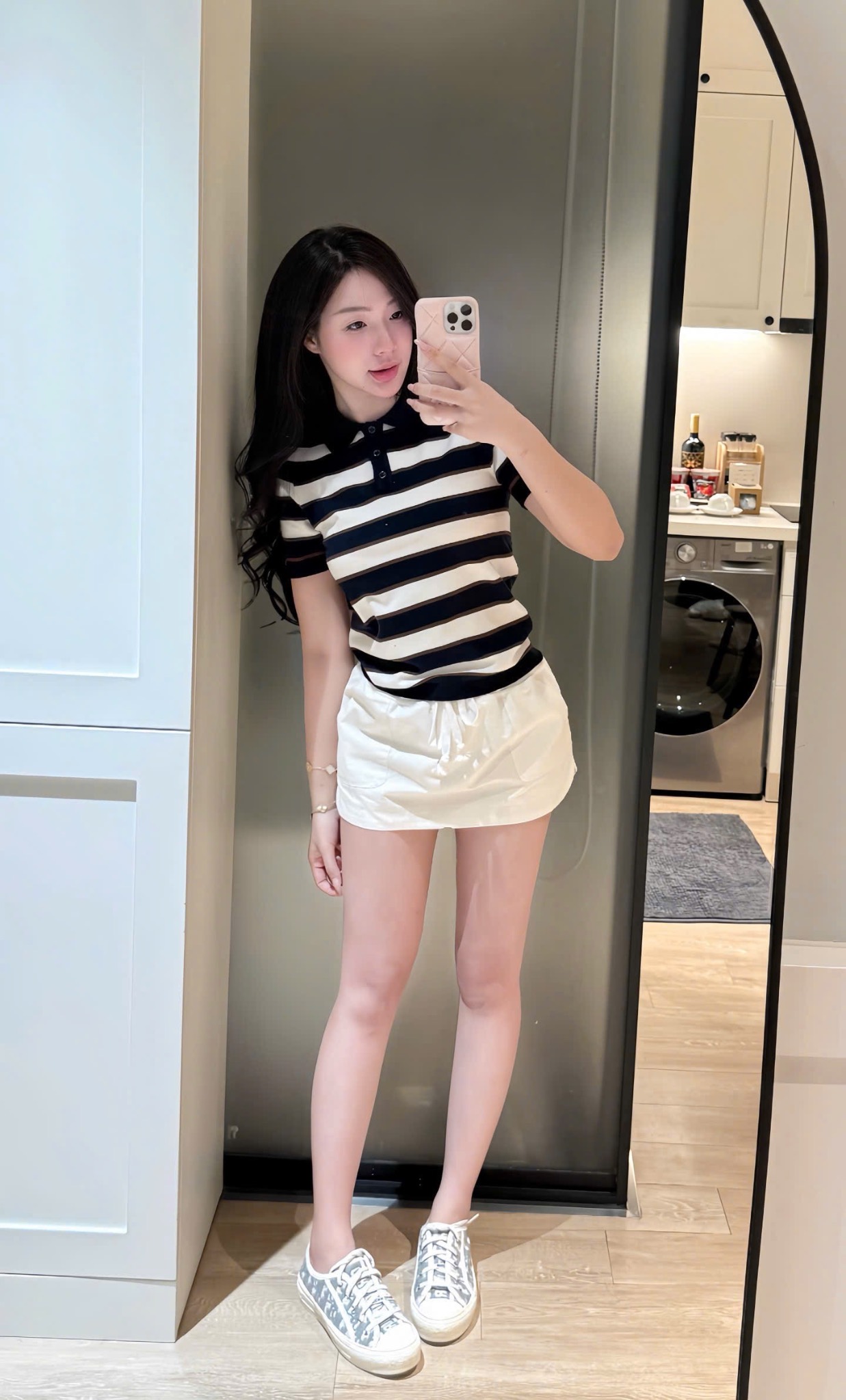 GOM - ÁO LEN POLO KẺ ĐEN CỘC TAY