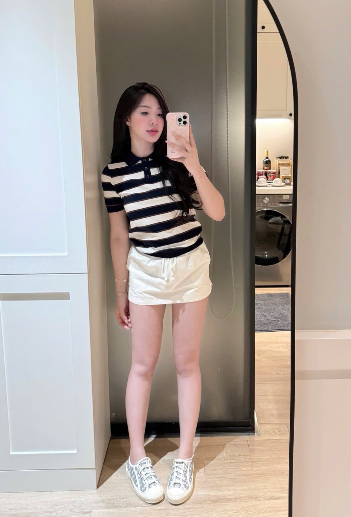 GOM - ÁO LEN POLO KẺ ĐEN CỘC TAY