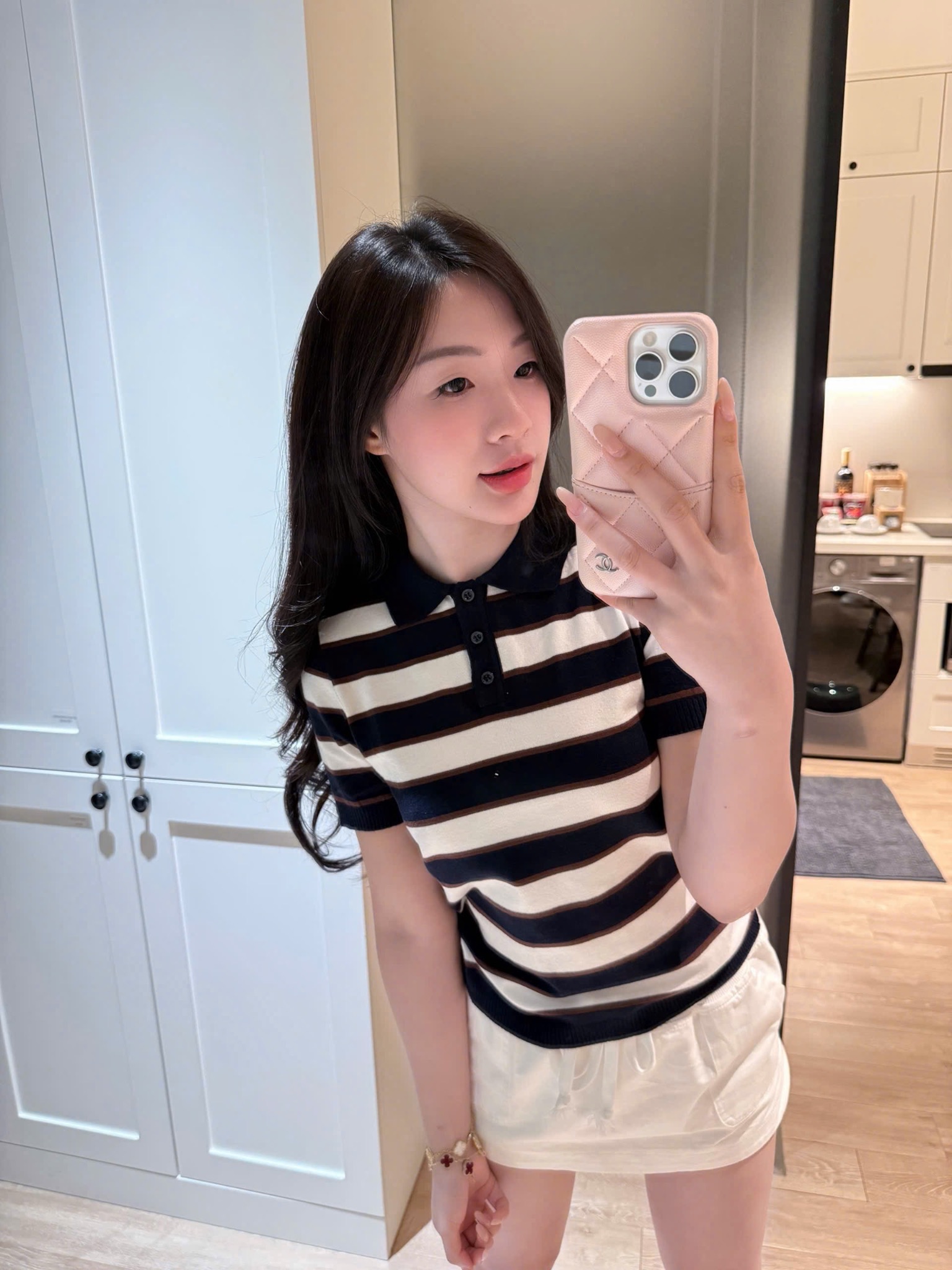 GOM - ÁO LEN POLO KẺ ĐEN CỘC TAY