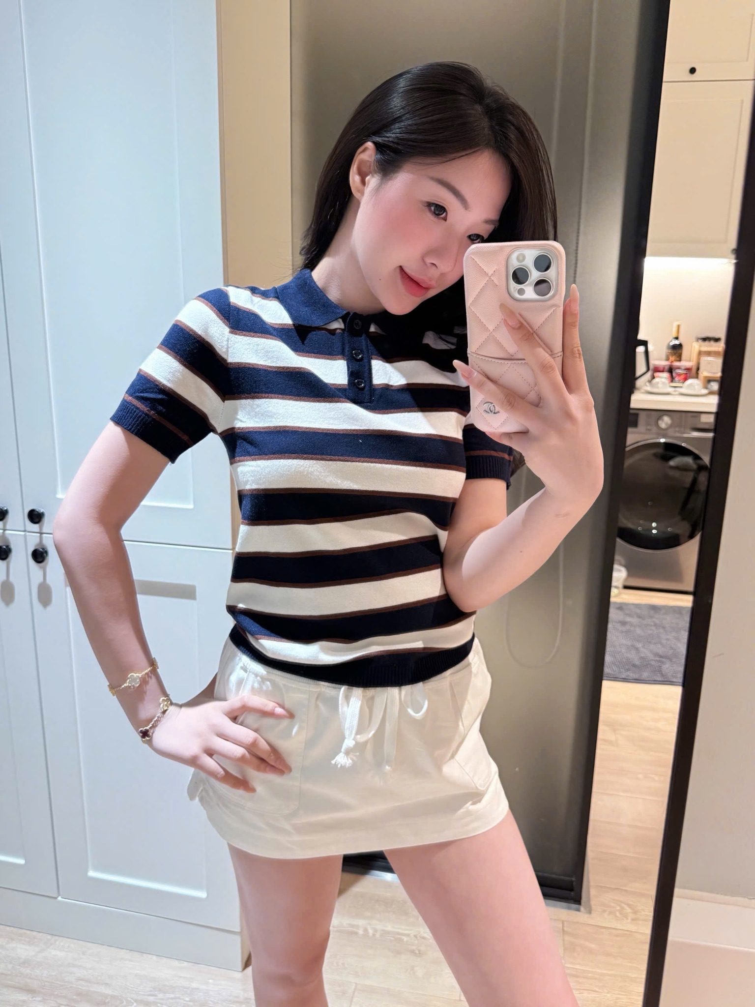 GOM - ÁO LEN POLO KẺ ĐEN CỘC TAY