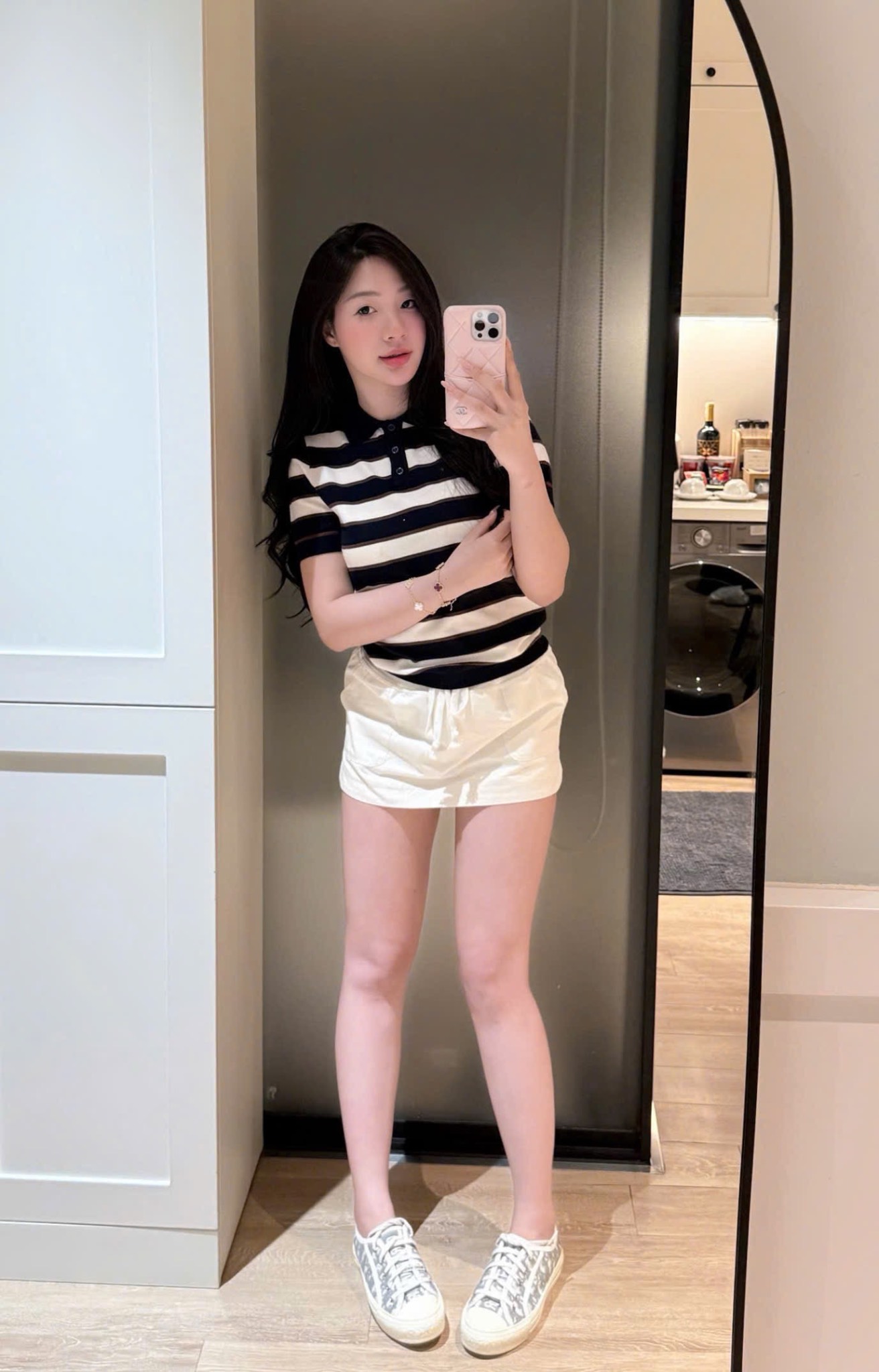 GOM - ÁO LEN POLO KẺ ĐEN CỘC TAY