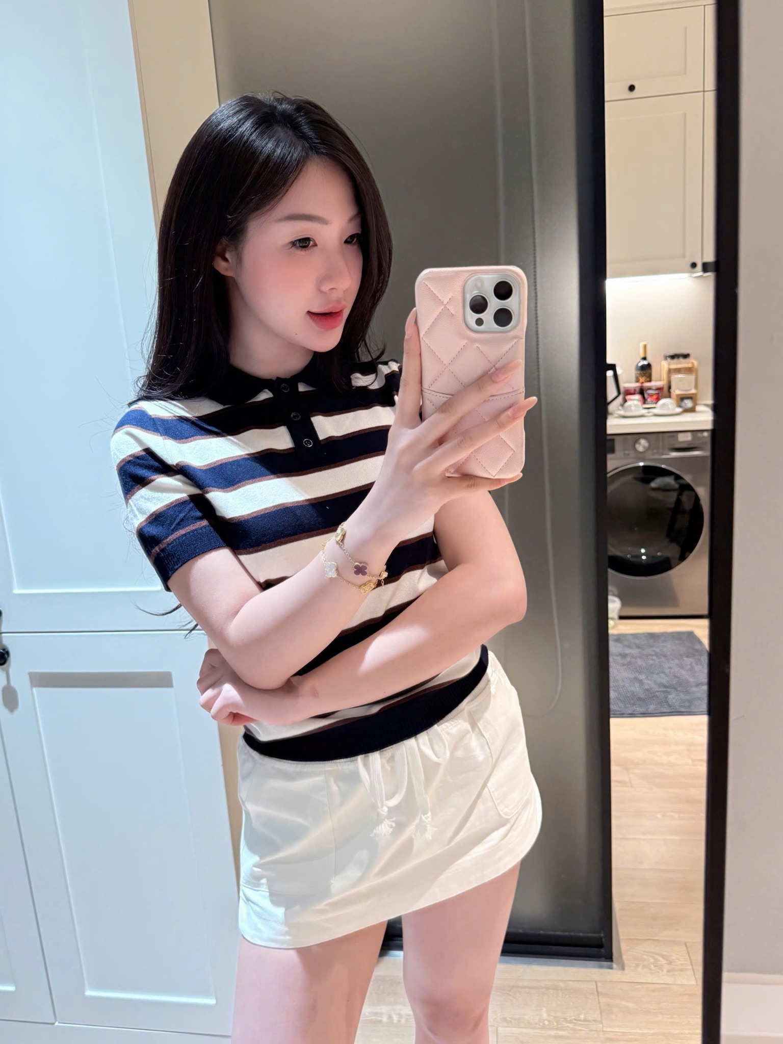 GOM - ÁO LEN POLO KẺ ĐEN CỘC TAY