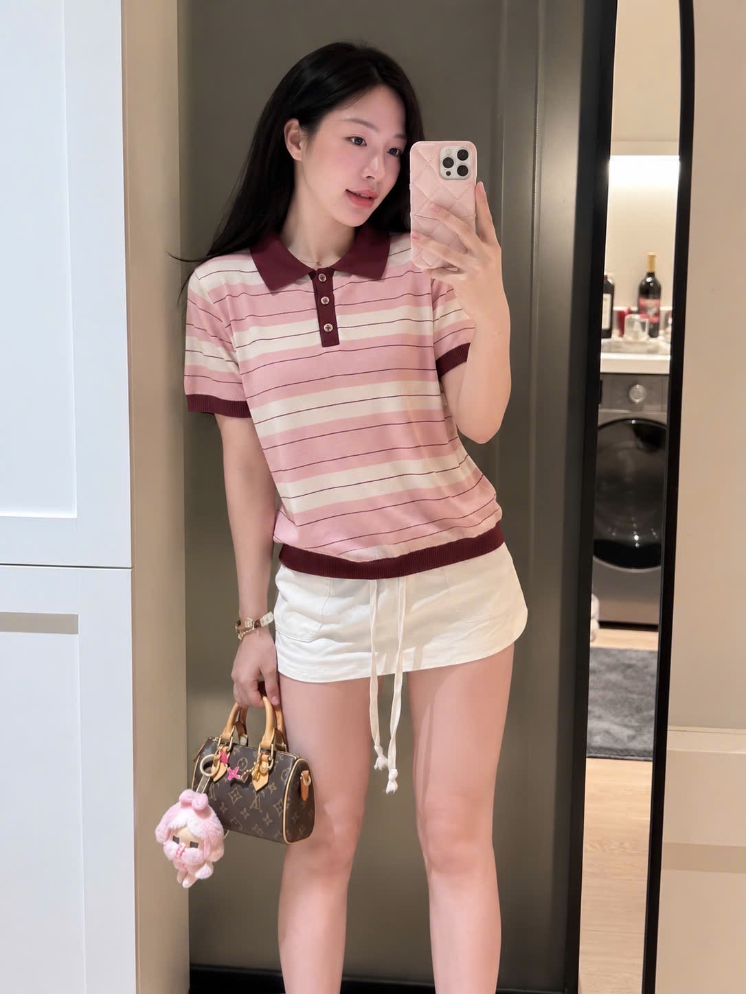 GOM - ÁO LEN POLO HỒNG CỔ BẺ CỘC TAY