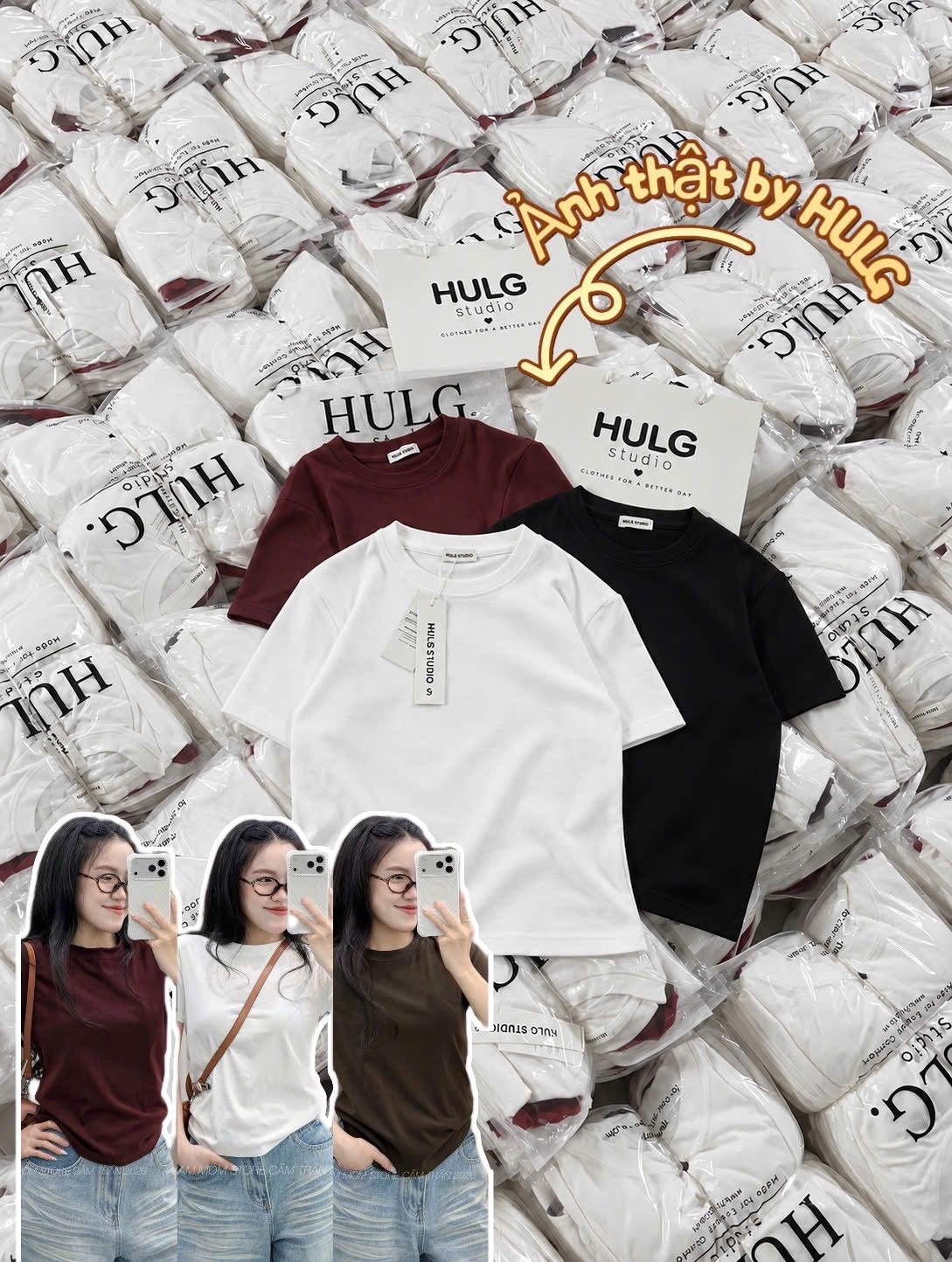 GOM - SÉT 3 ÁO THUN ZIP CỘC TAY 3 MÀU CHO NỮ