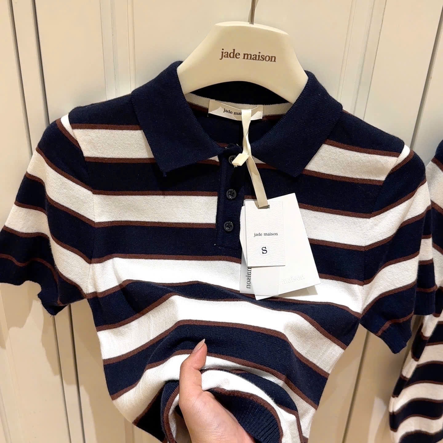 GOM - ÁO LEN POLO KẺ ĐEN CỘC TAY