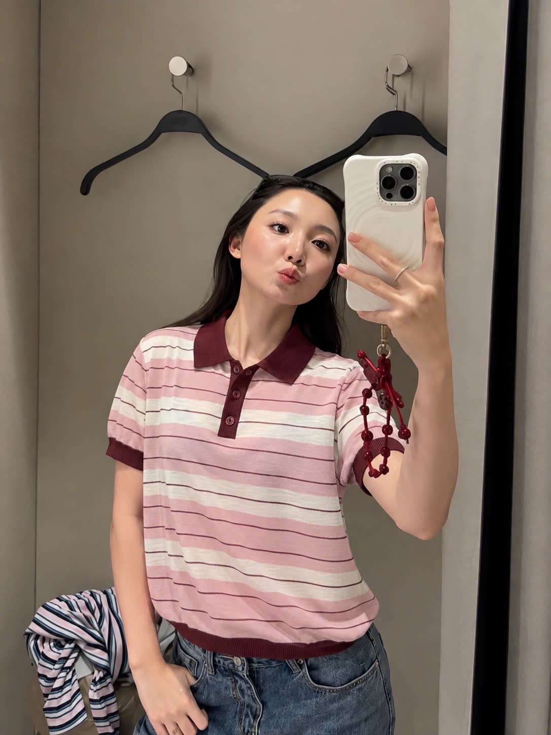GOM - ÁO LEN POLO HỒNG CỔ BẺ CỘC TAY