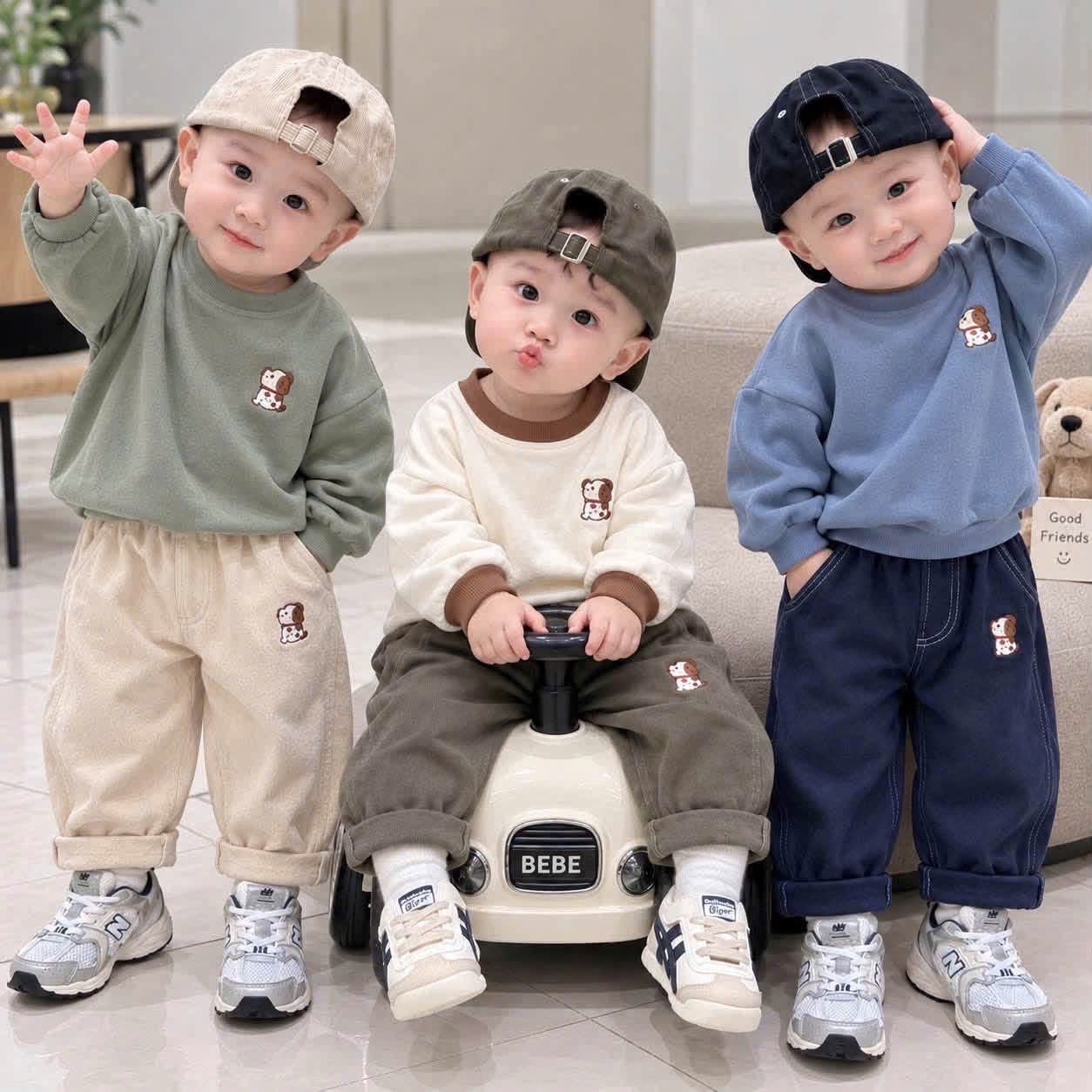 GOM - SÉT 3 QUẦN KAKI THÊU CÚN CHO BT