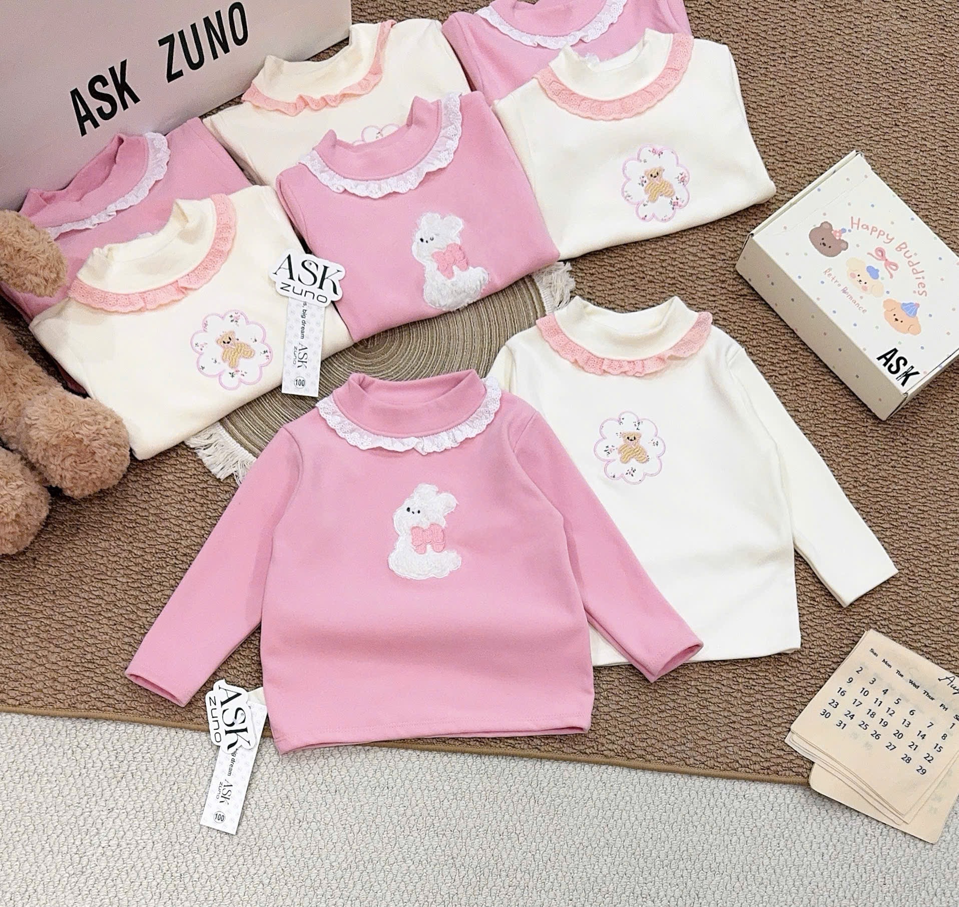 GOM - SÉT 2 ÁO HỒNG BE CỔ BÈO CHO BG