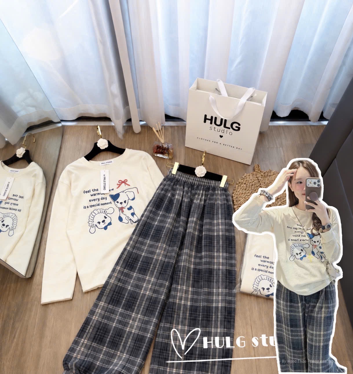 GOM - BỘ IN HÌNH CỪU QUẦN KẺ CHO NỮ