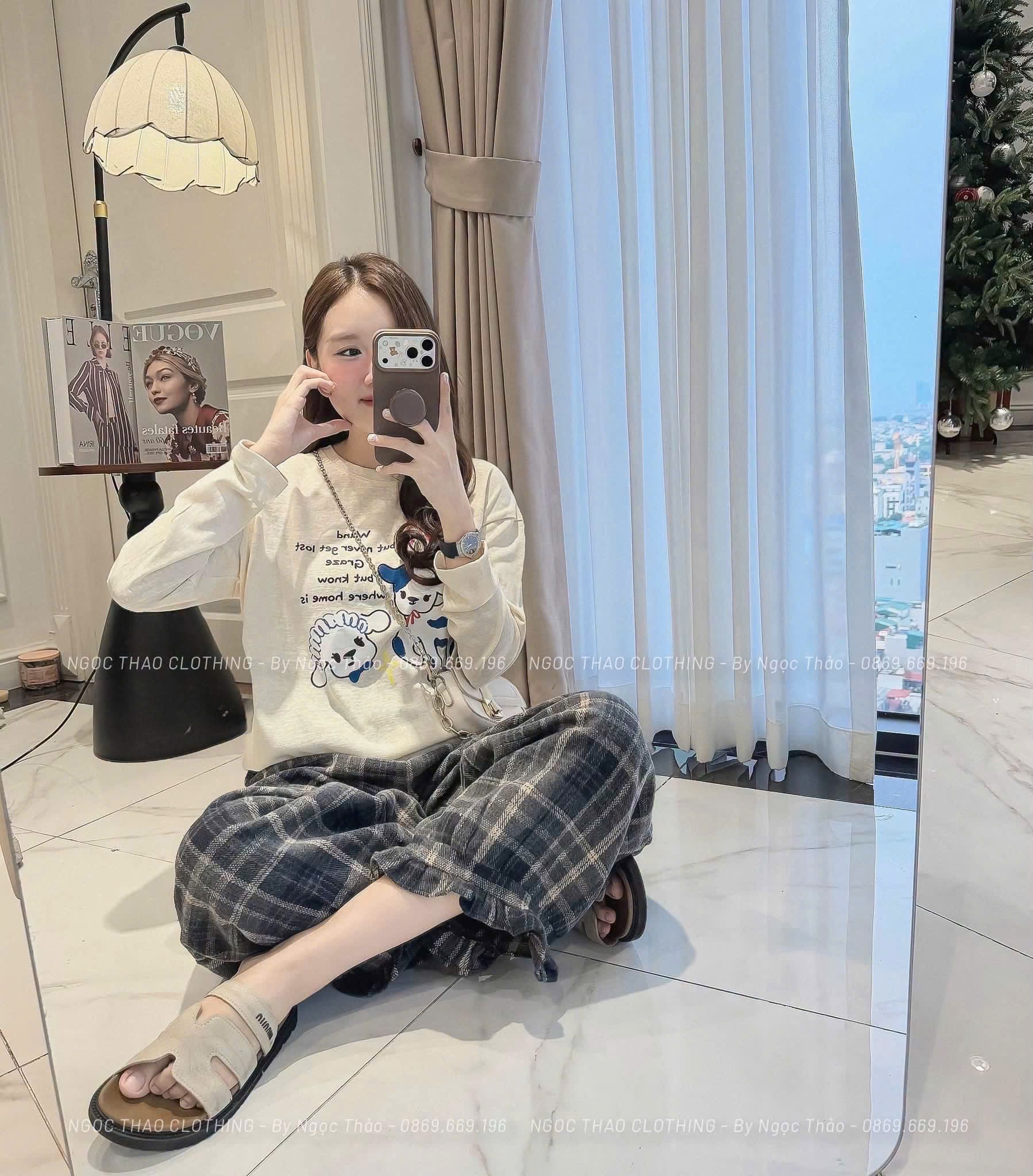 GOM - BỘ IN HÌNH CỪU QUẦN KẺ CHO NỮ
