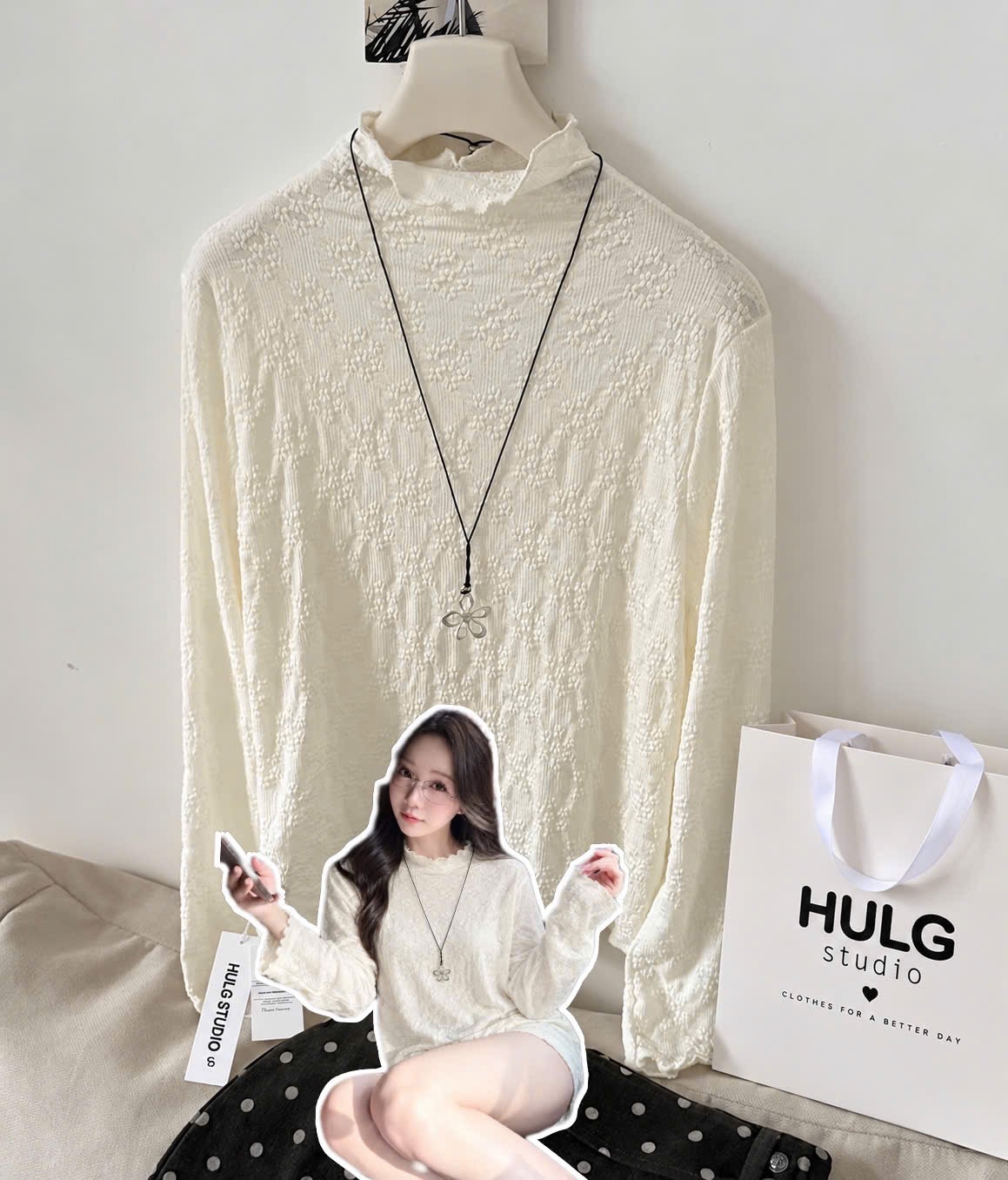 GOM - ÁO LEN THUN DÀI TAY CỔ BÈO CHO NỮ