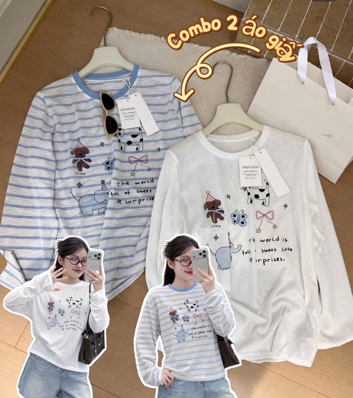 GOM - COMBO 2 ÁO GIẤY DÀI TAY CHO NỮ
