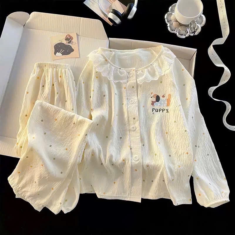 BỘ PZM CHẤM BI VIỀN BÈO MÀU BE CHO NỮ