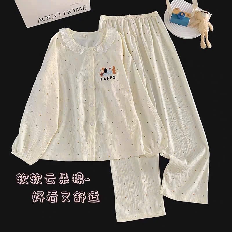 BỘ PZM CHẤM BI VIỀN BÈO MÀU BE CHO NỮ
