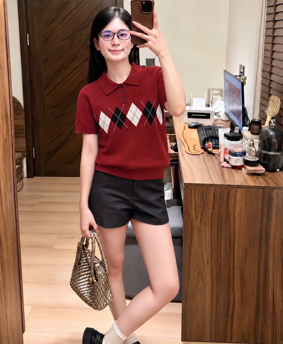 GOM - ÁO LEN TRÁM ĐỎ CỘC TAY JDMS