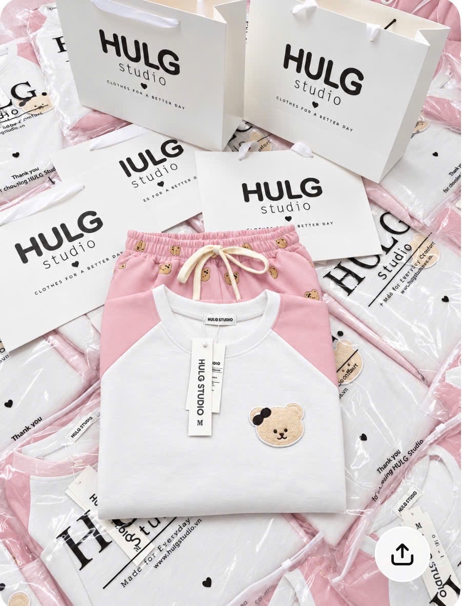 GOM - BỘ ÁO GẤU QUẦN HỒNG CHO NỮ