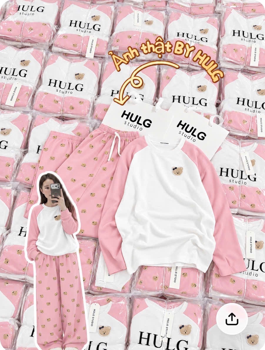 GOM - BỘ ÁO GẤU QUẦN HỒNG CHO NỮ