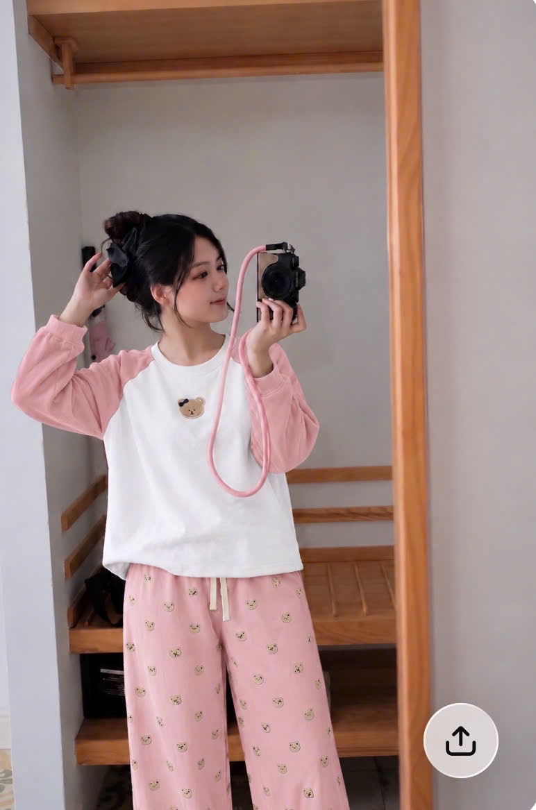 GOM - BỘ ÁO GẤU QUẦN HỒNG CHO NỮ
