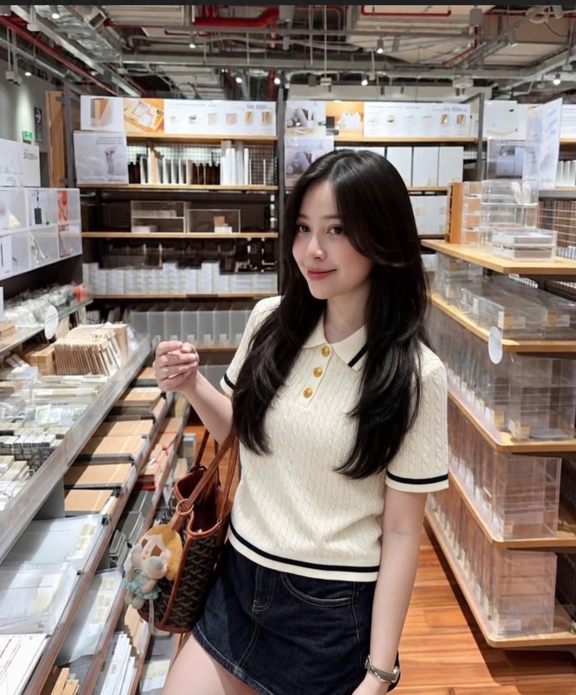 ÁO LEN THỪNG MÀU BE KEM CỔ VIỀN HO NỮ