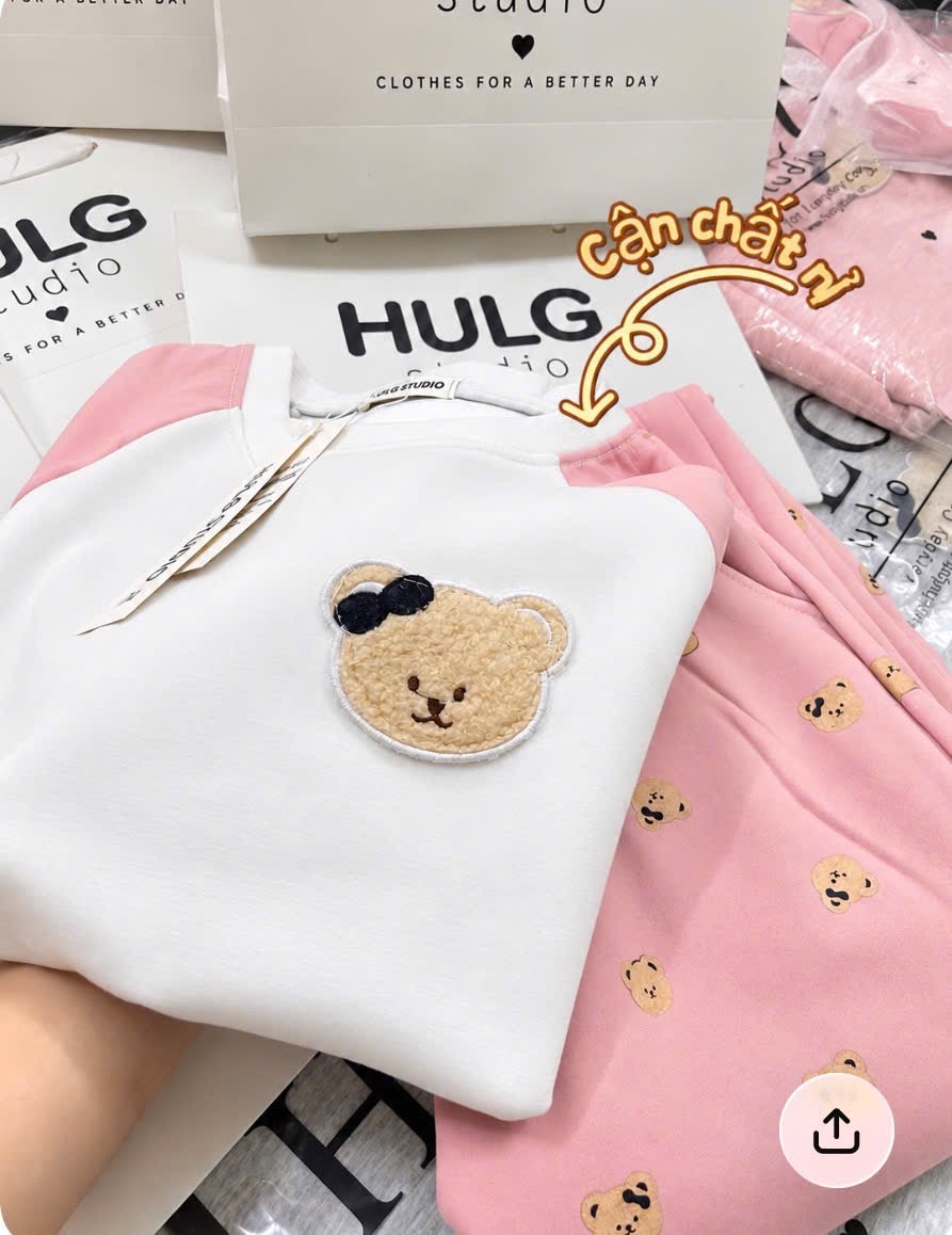 GOM - BỘ ÁO GẤU QUẦN HỒNG CHO NỮ
