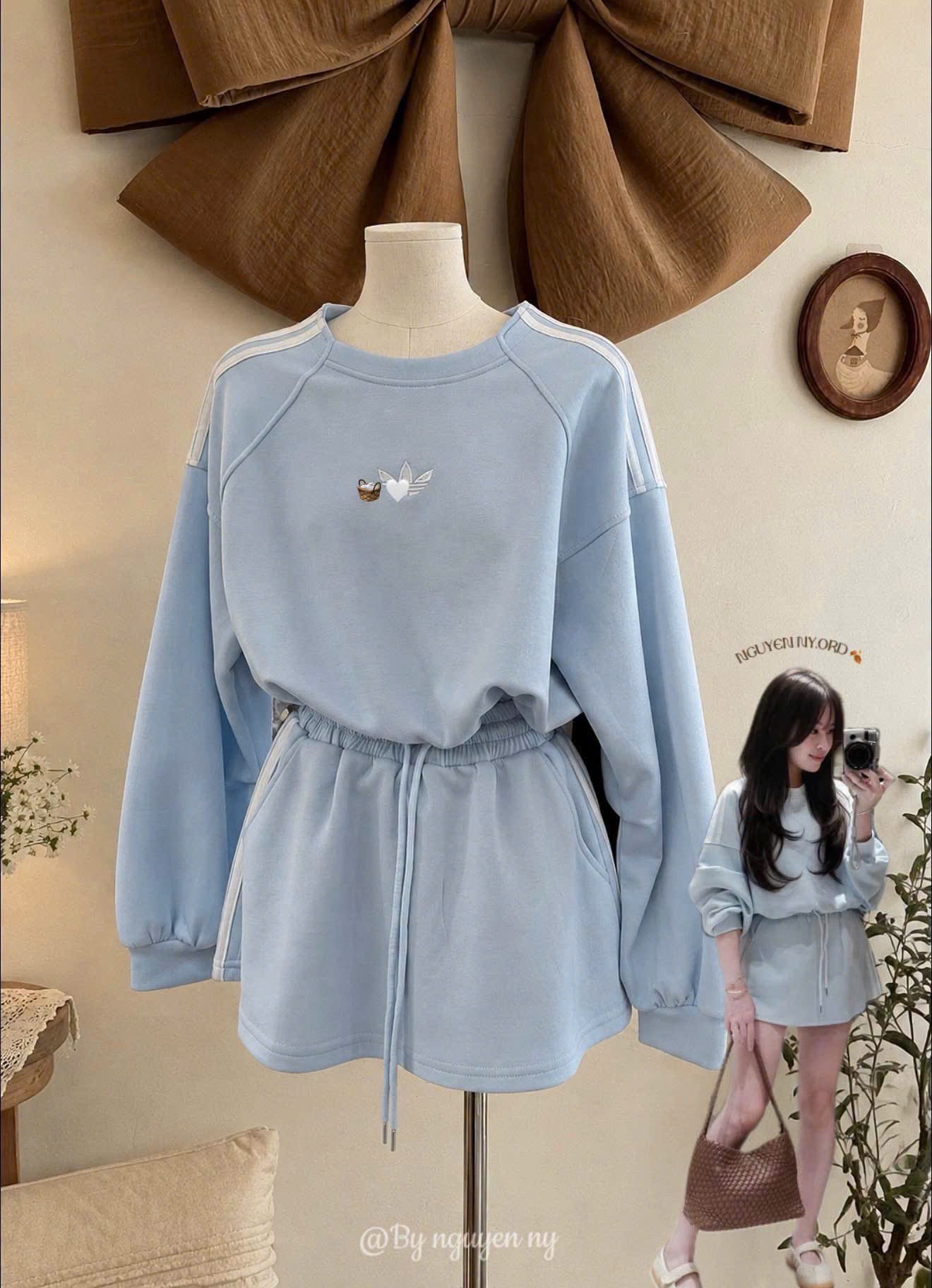 GOM - SÉT BỘ XANH ÁO DÀI QUẦN ĐÙI CHO NỮ