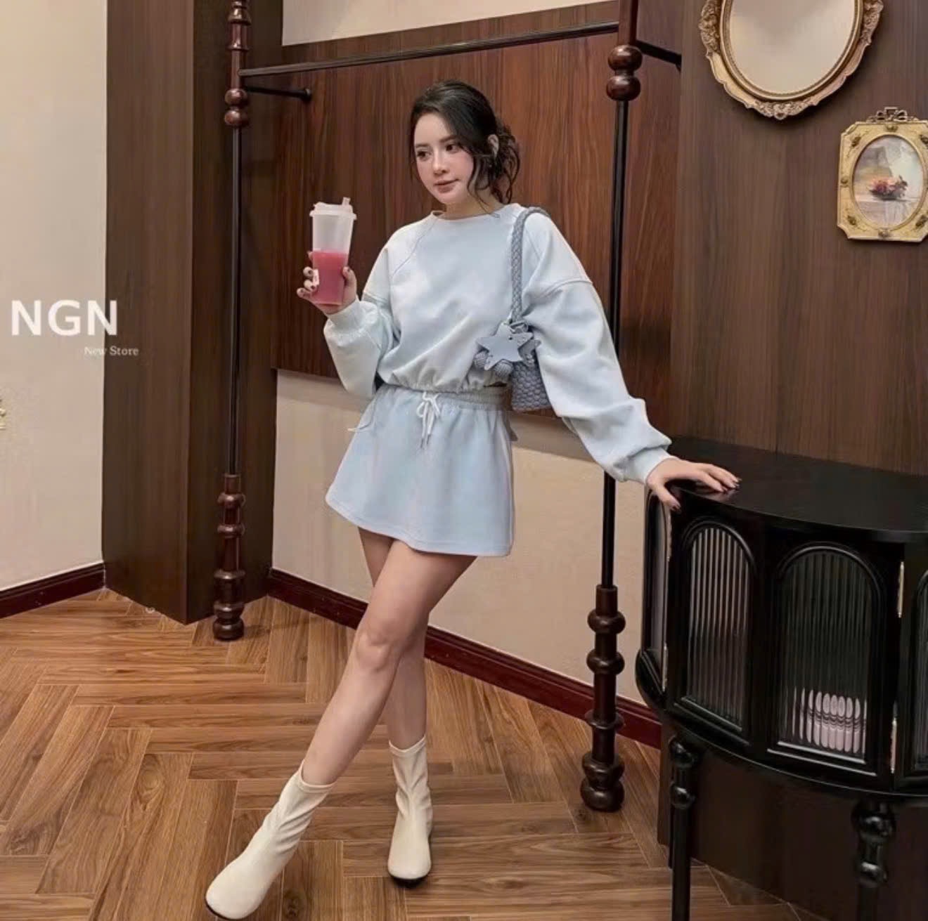 GOM - SÉT BỘ XANH ÁO DÀI QUẦN ĐÙI CHO NỮ