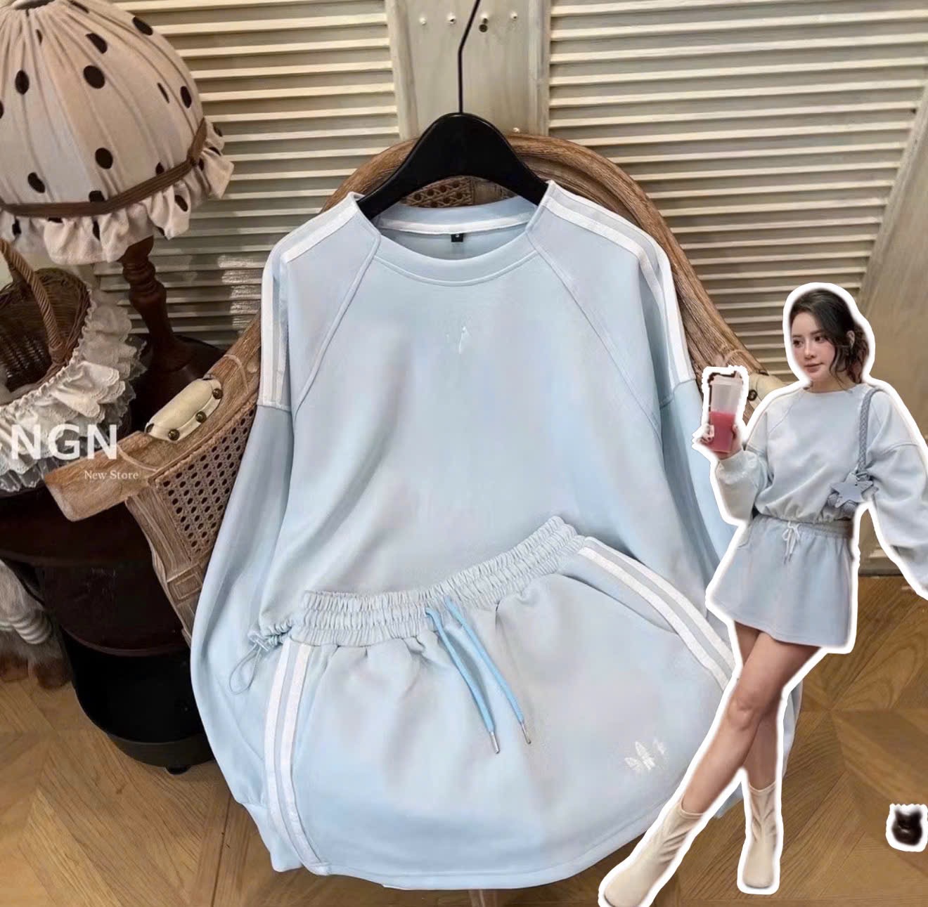 GOM - SÉT BỘ XANH ÁO DÀI QUẦN ĐÙI CHO NỮ