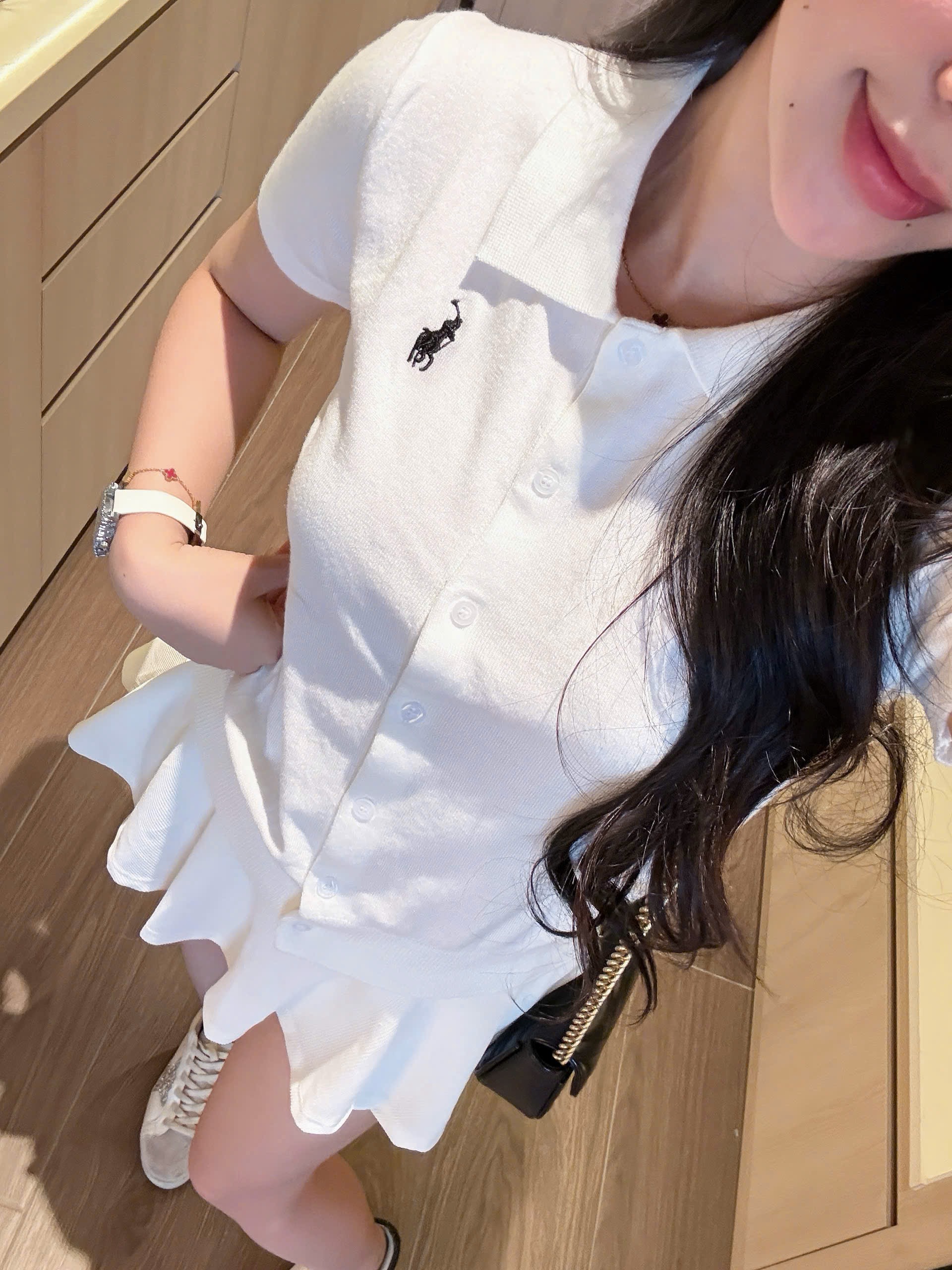ÁO CDG CÔC TAY TRẮNG THÊU NGỰA