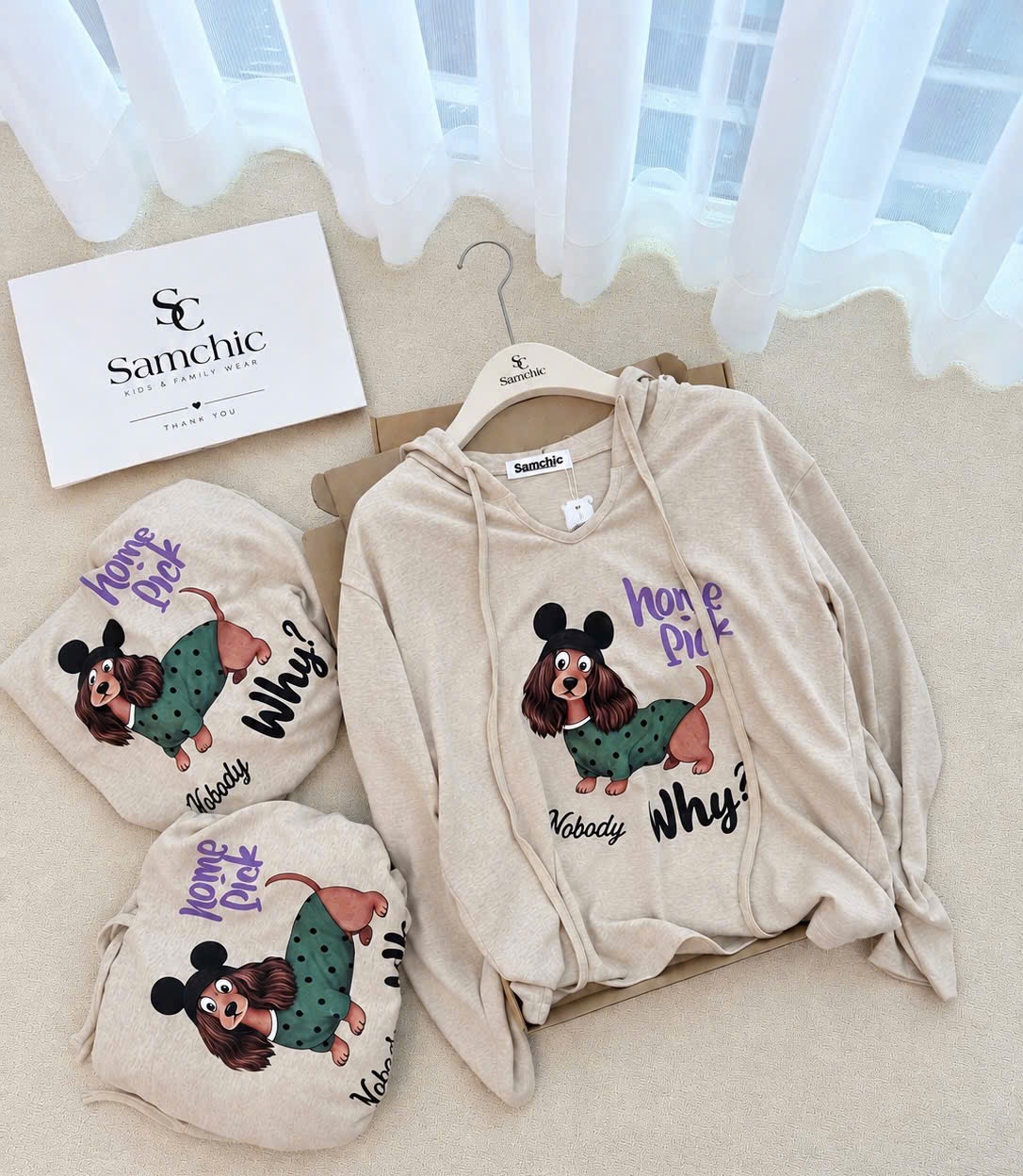 ÁO HODIE MŨ GIẤY HÌNH CÚN MÀU BE