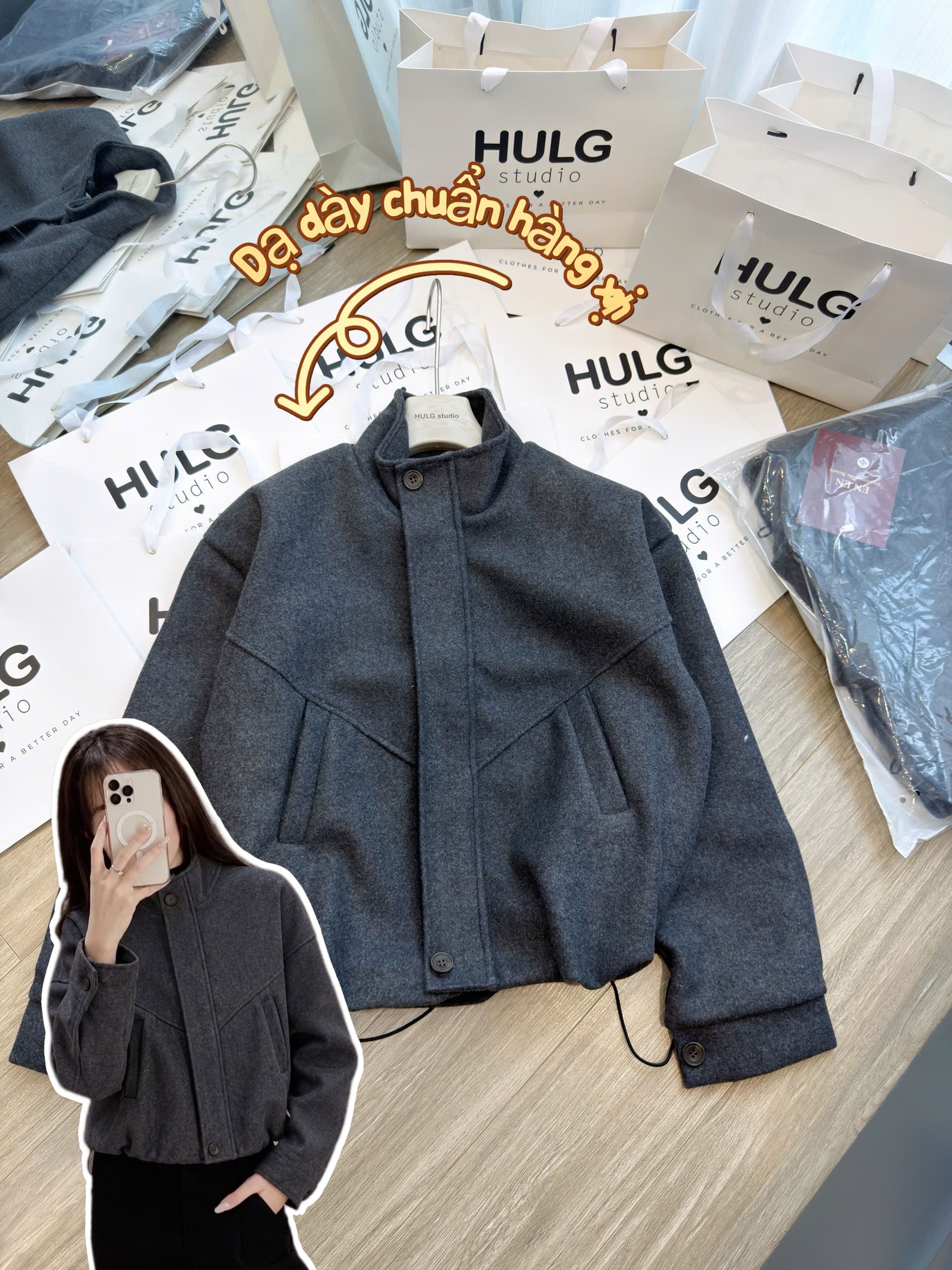 GOM - ÁO KHOÁC BOMBER DẠ XÁM