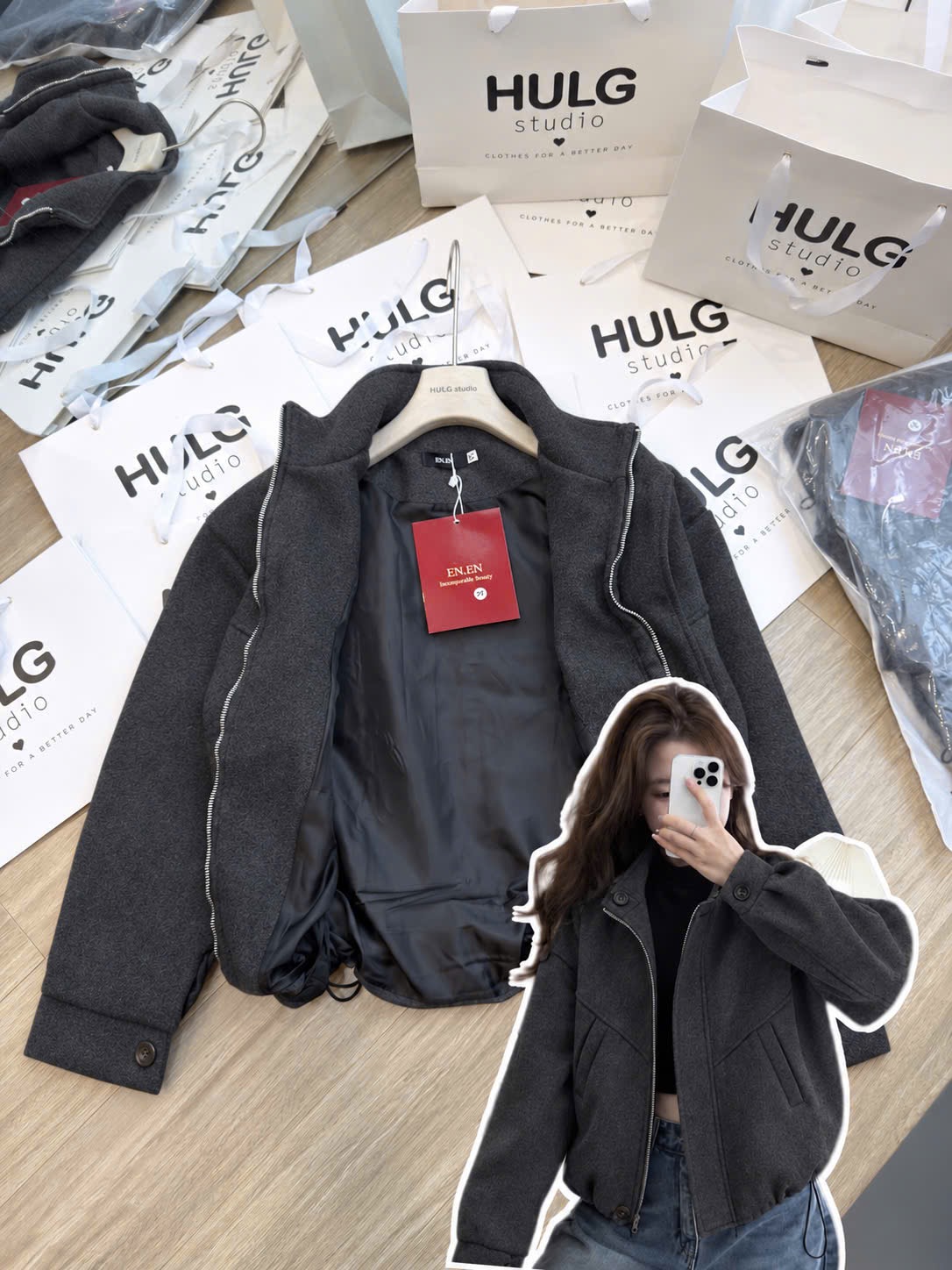GOM - ÁO KHOÁC BOMBER DẠ XÁM