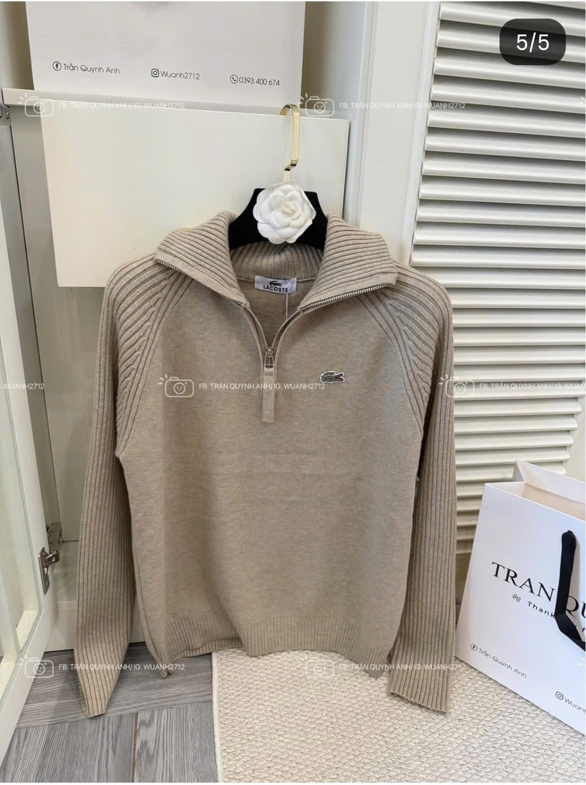 ÁO LEN CỔ KHOÁ LCT QCCC MÀU BE