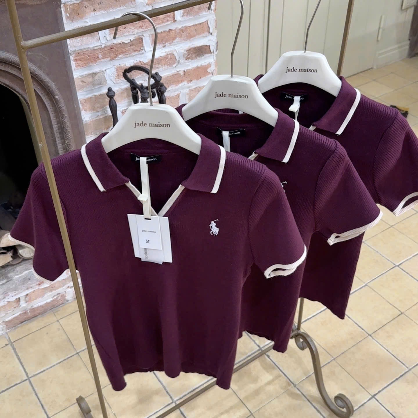ÁO LEN POLO CO V THÊU NGỰA MÀU ĐỎ