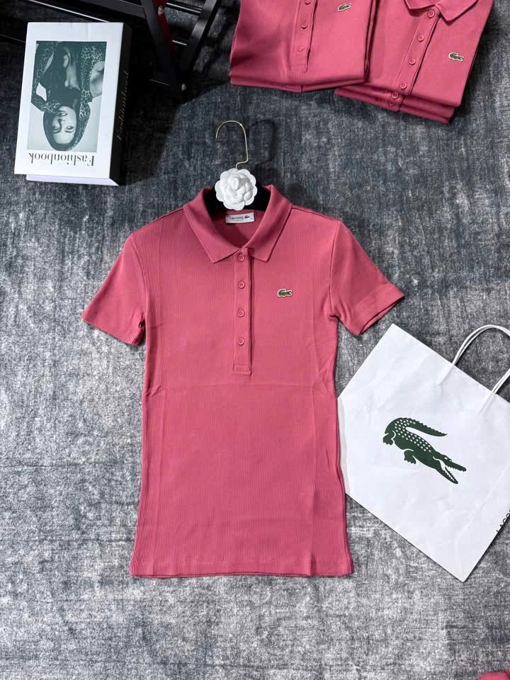 ÁO LEN TĂM POLO HỒNG ĐẬM CỔ BẺ CHO NỮ
