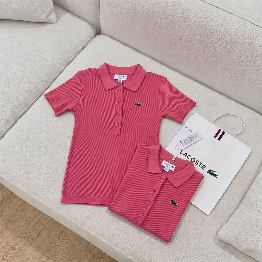 ÁO LEN TĂM POLO HỒNG ĐẬM CỔ BẺ CHO NỮ