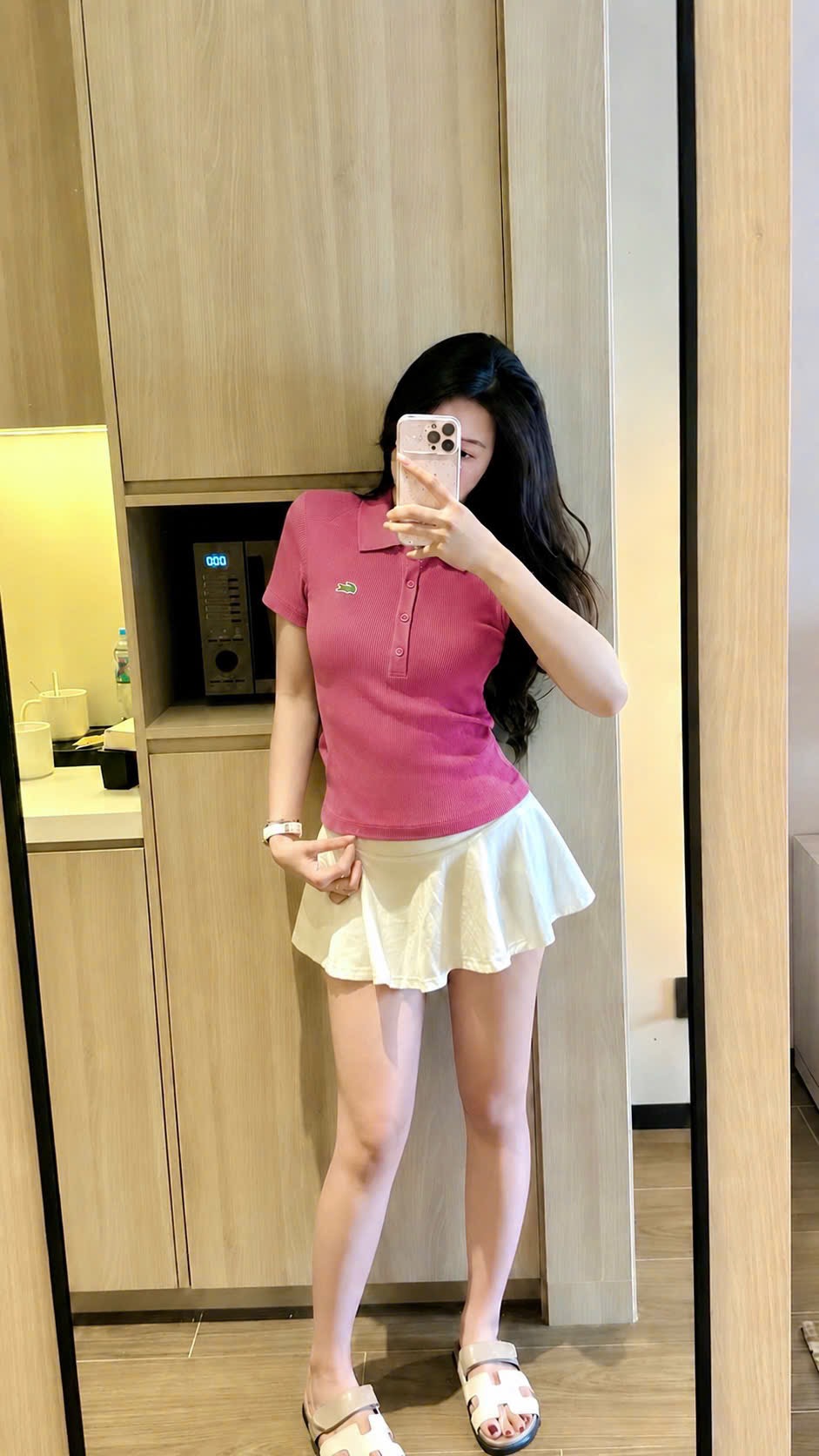 ÁO LEN TĂM POLO HỒNG ĐẬM CỔ BẺ CHO NỮ