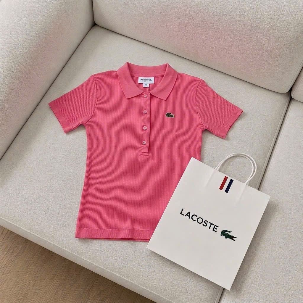 ÁO LEN TĂM POLO HỒNG ĐẬM CỔ BẺ CHO NỮ