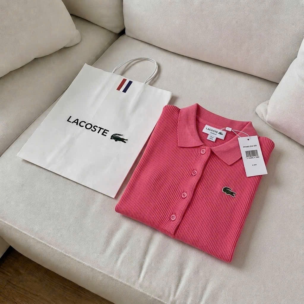 ÁO LEN TĂM POLO HỒNG ĐẬM CỔ BẺ CHO NỮ