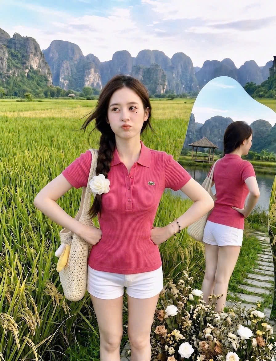 ÁO LEN TĂM POLO HỒNG ĐẬM CỔ BẺ CHO NỮ